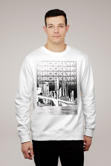 Coto7 White Brooklyn Bridge High Contrast Men's Sweatshirt by Coto7