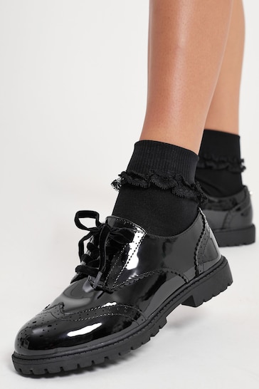 Lipsy Black Wide FIt Chunky Lace Up Brogue School Shoe