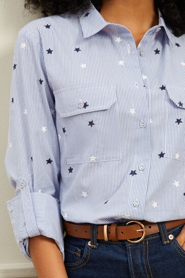 Love & Roses Blue and White Stars Patch Pocket Shirt
