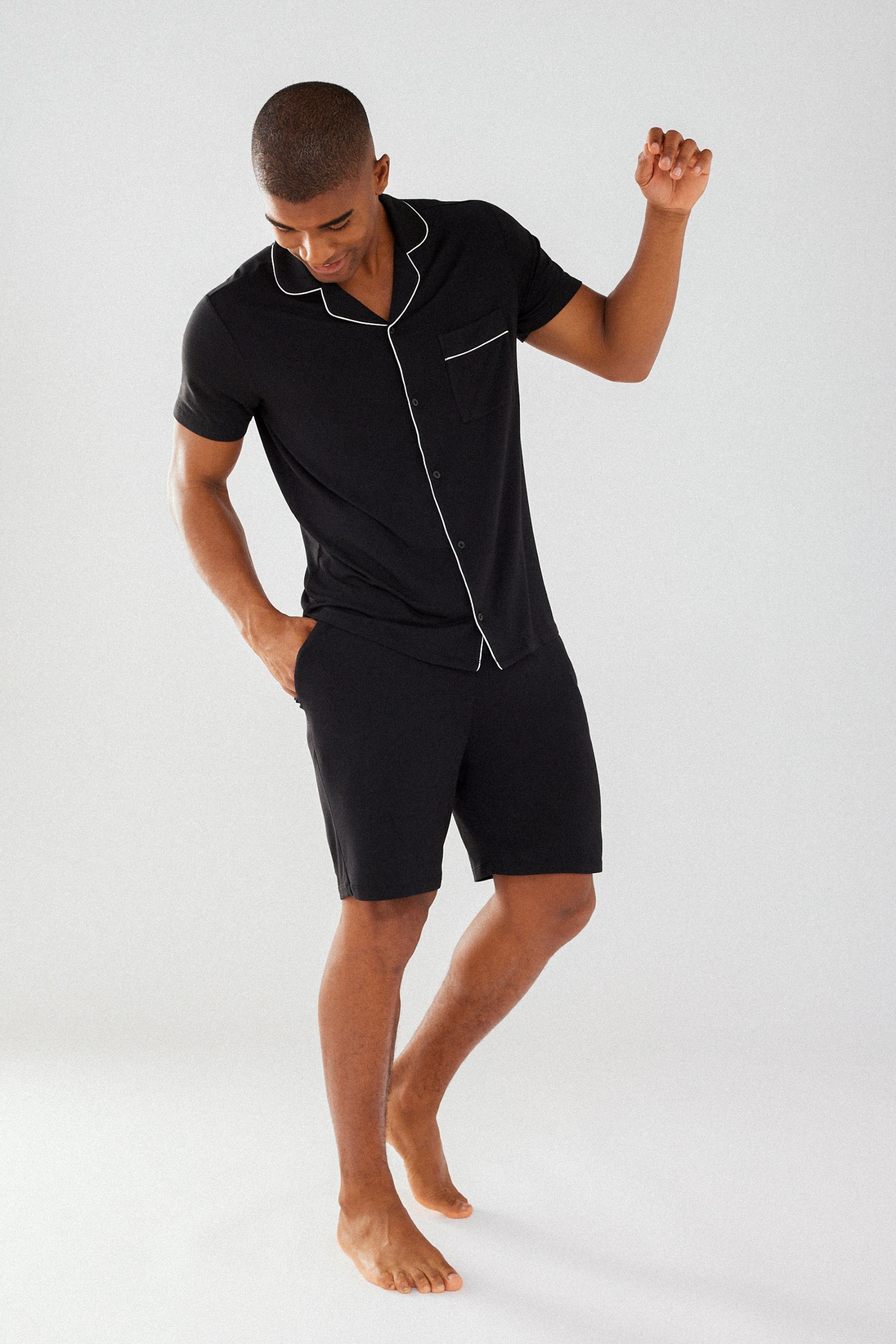 Buy Chelsea Peers Black Modal Button Up Short Pyjama Set from the