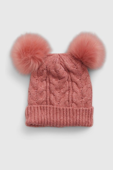 Gap Pink Toddlers Double-Pom Cable-Knit Beanie