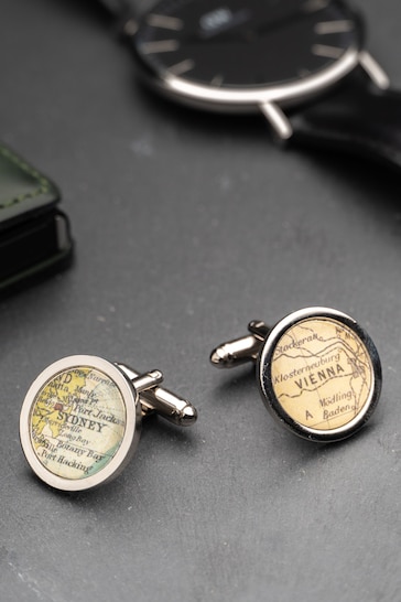 Personalised Vintage Round Map Cufflinks by Posh Totty