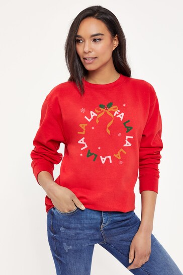 Lipsy Red Fa La La Christmas Wreath Women's Sweatshirt