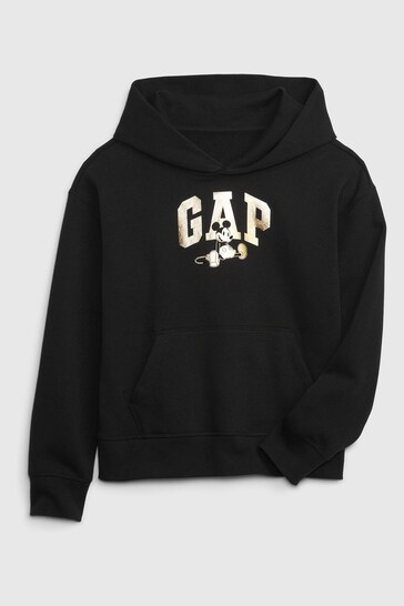 Gap Black and Gold Metallic Disney Mickey Mouse Graphic Des Hoodie