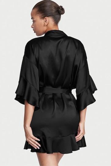 Victoria's Secret Black Flounce Satin Robe