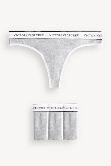 Victoria's Secret Medium Heather Grey Thong Logo Multipack Knickers