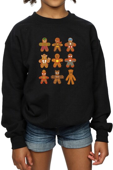 Brands In Black Marvel Universe Christmas Gingerbread Avengers Girls Black Sweatshirt