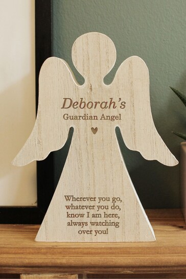 Personalised Rustic Wooden Angel Decoration by PMC