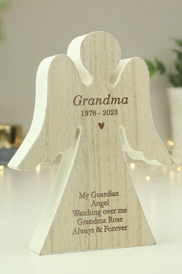 Personalised Rustic Wooden Angel Decoration by PMC