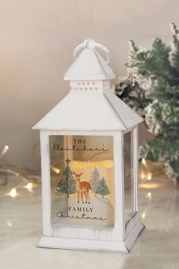 Personalised Christmas Deer White Lantern by PMC