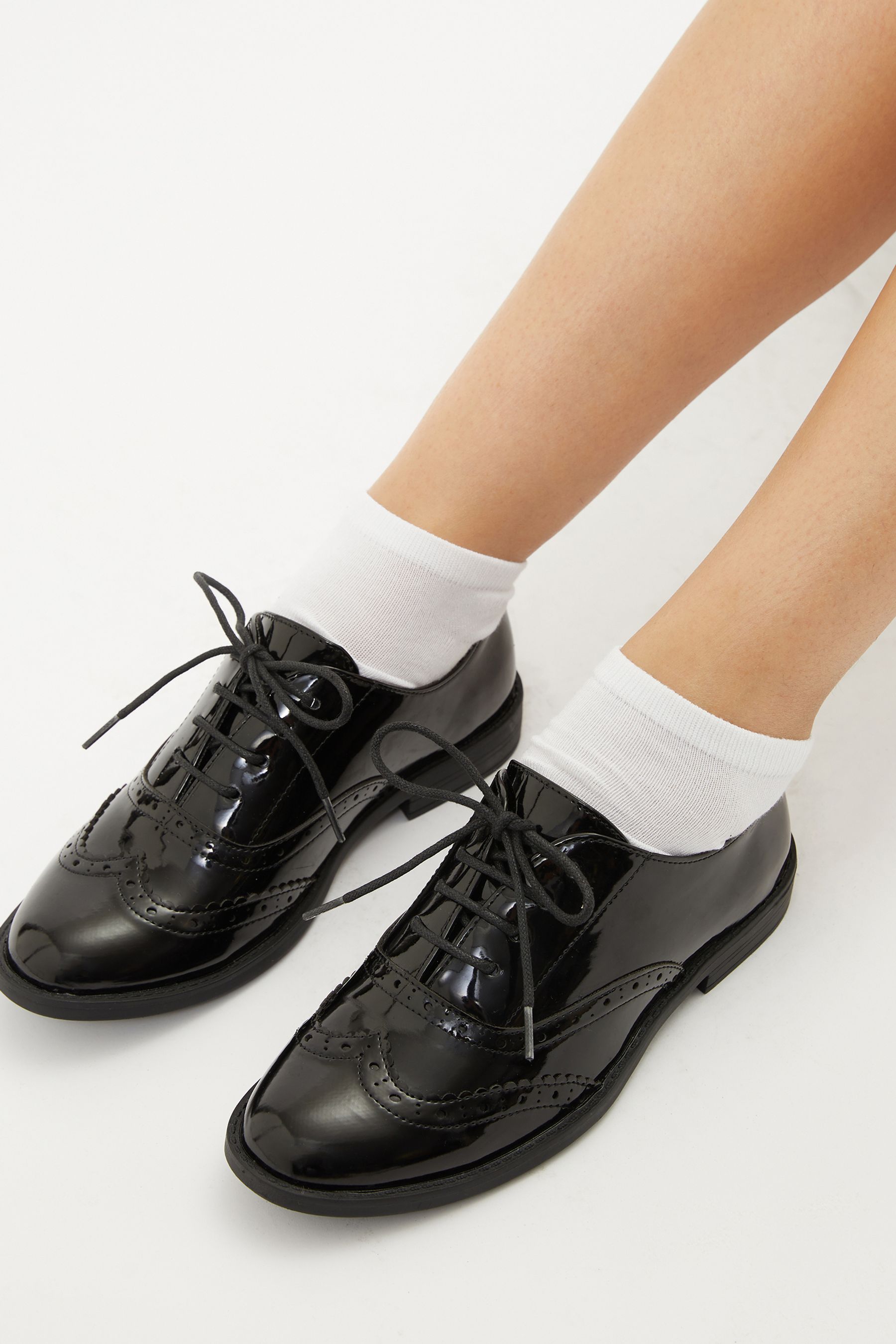Buy Lipsy Girl Black Lace Up Flat Patent Brogue School Shoe from the Next UK online shop