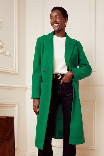 Love & Roses Green Double Breasted Crombie Trench Coat