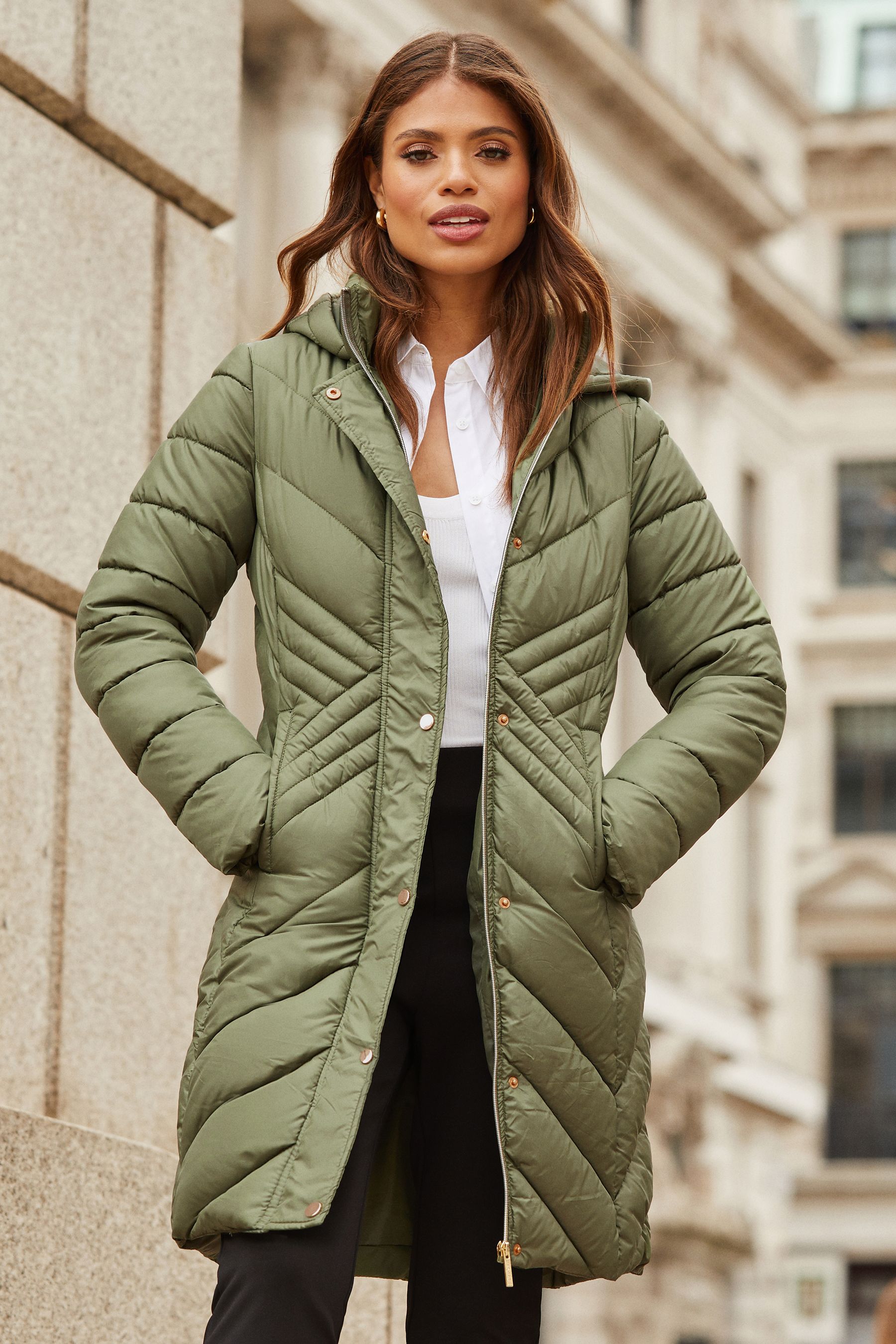 Lightweight padded longline hooded coat discount