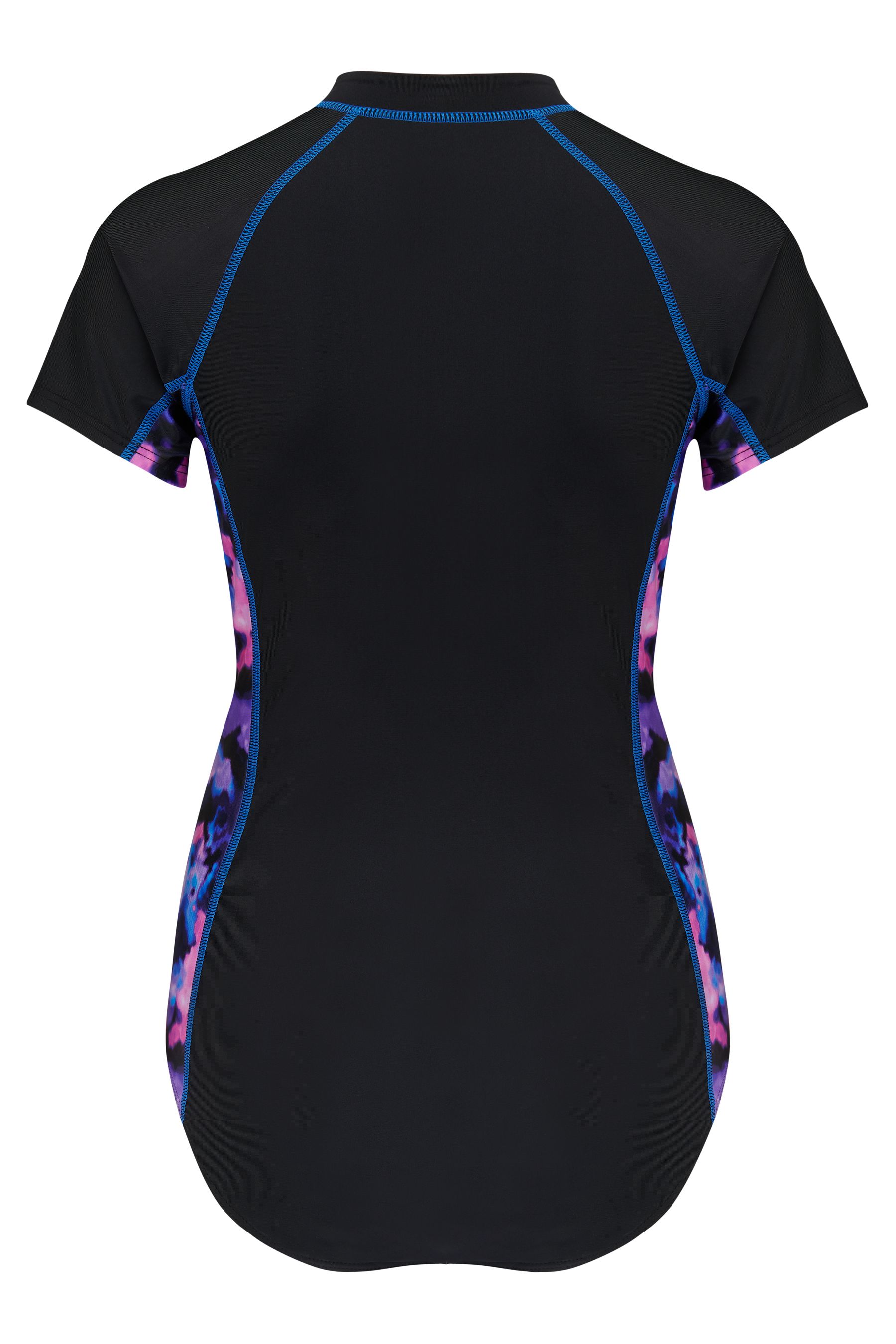 Short sleeve top zip up swimsuit