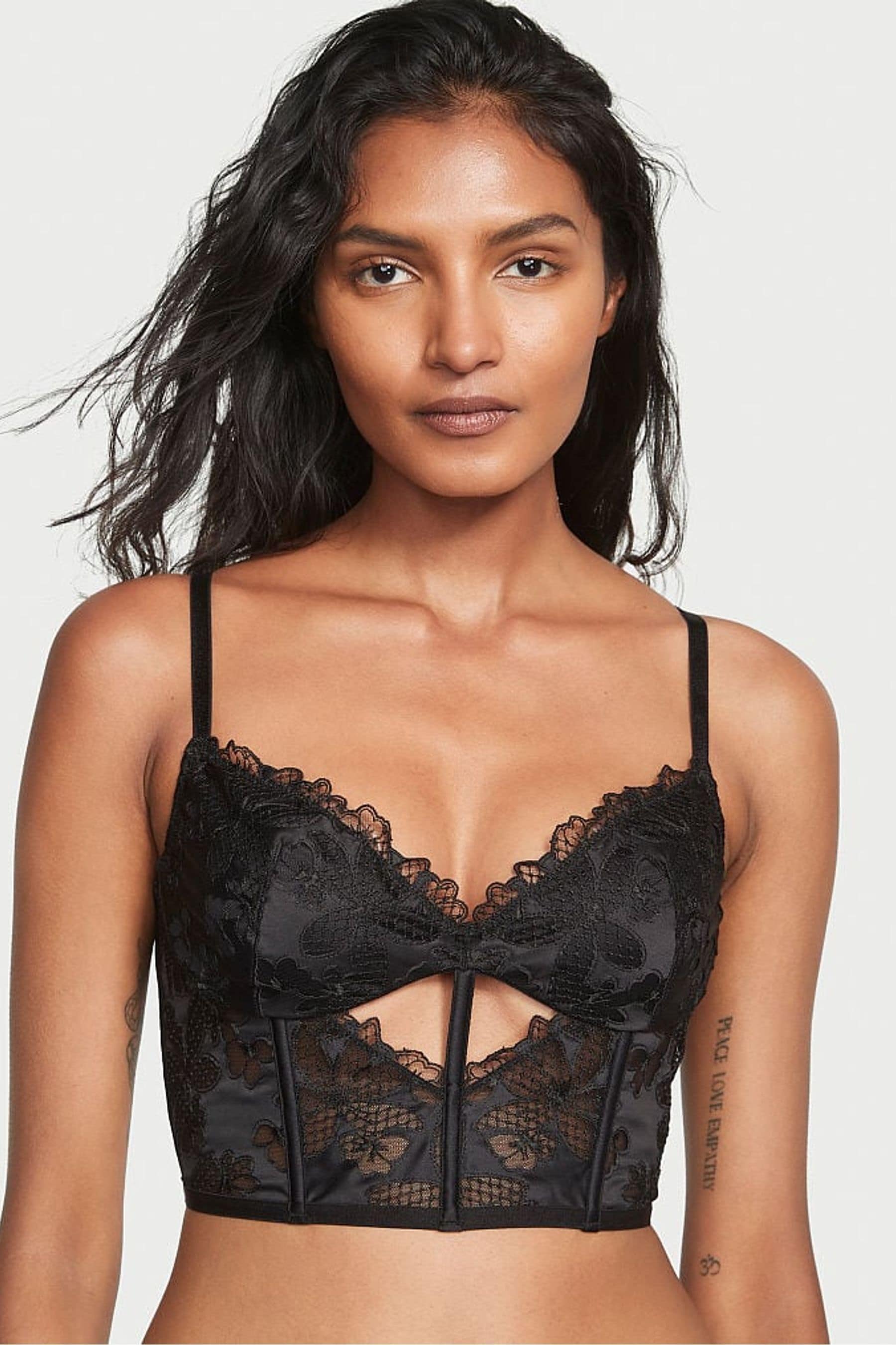Victoria s Secret Black Satin Fishnet Unlined Bra Top