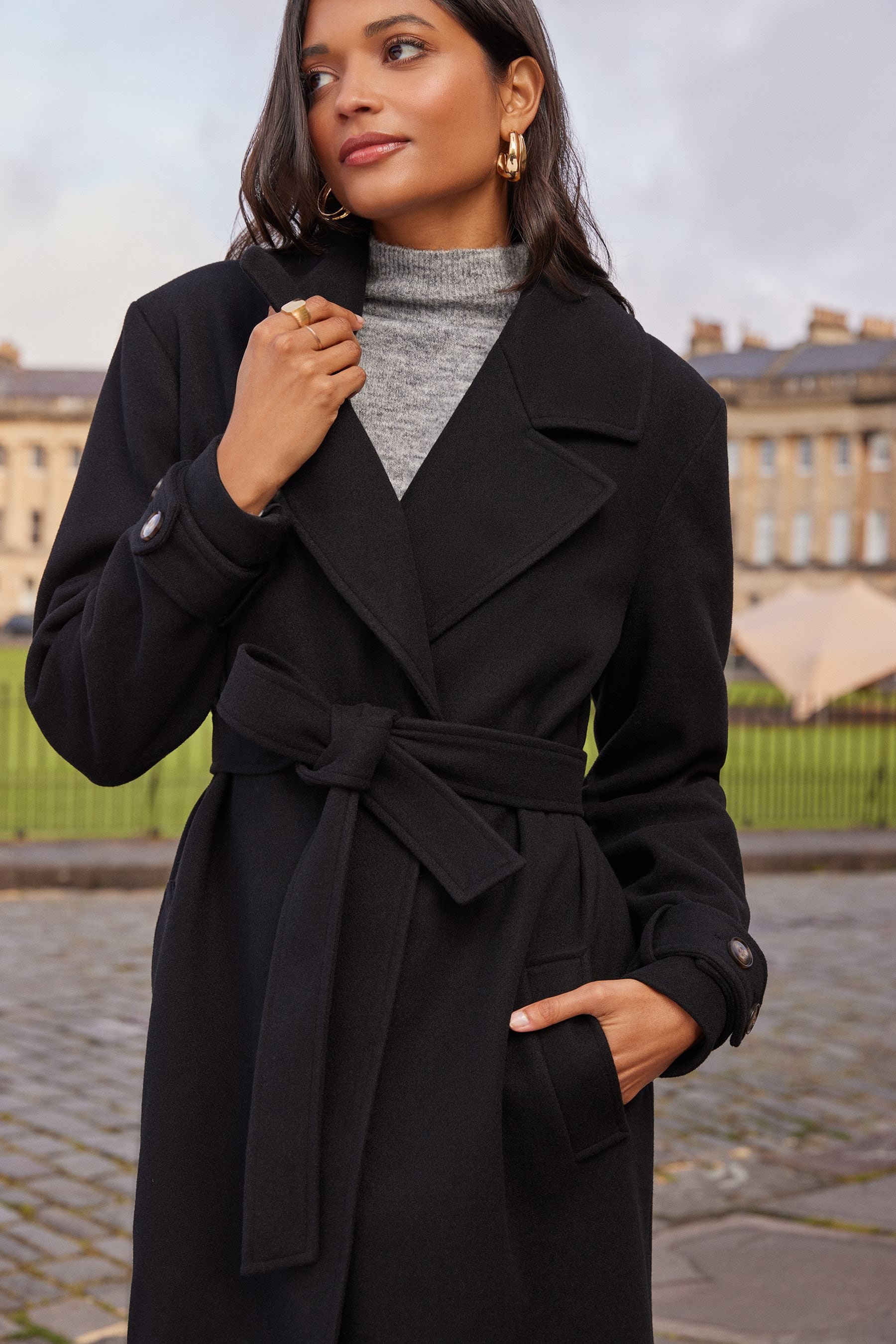 Love Roses Black Belted Wrap Coat