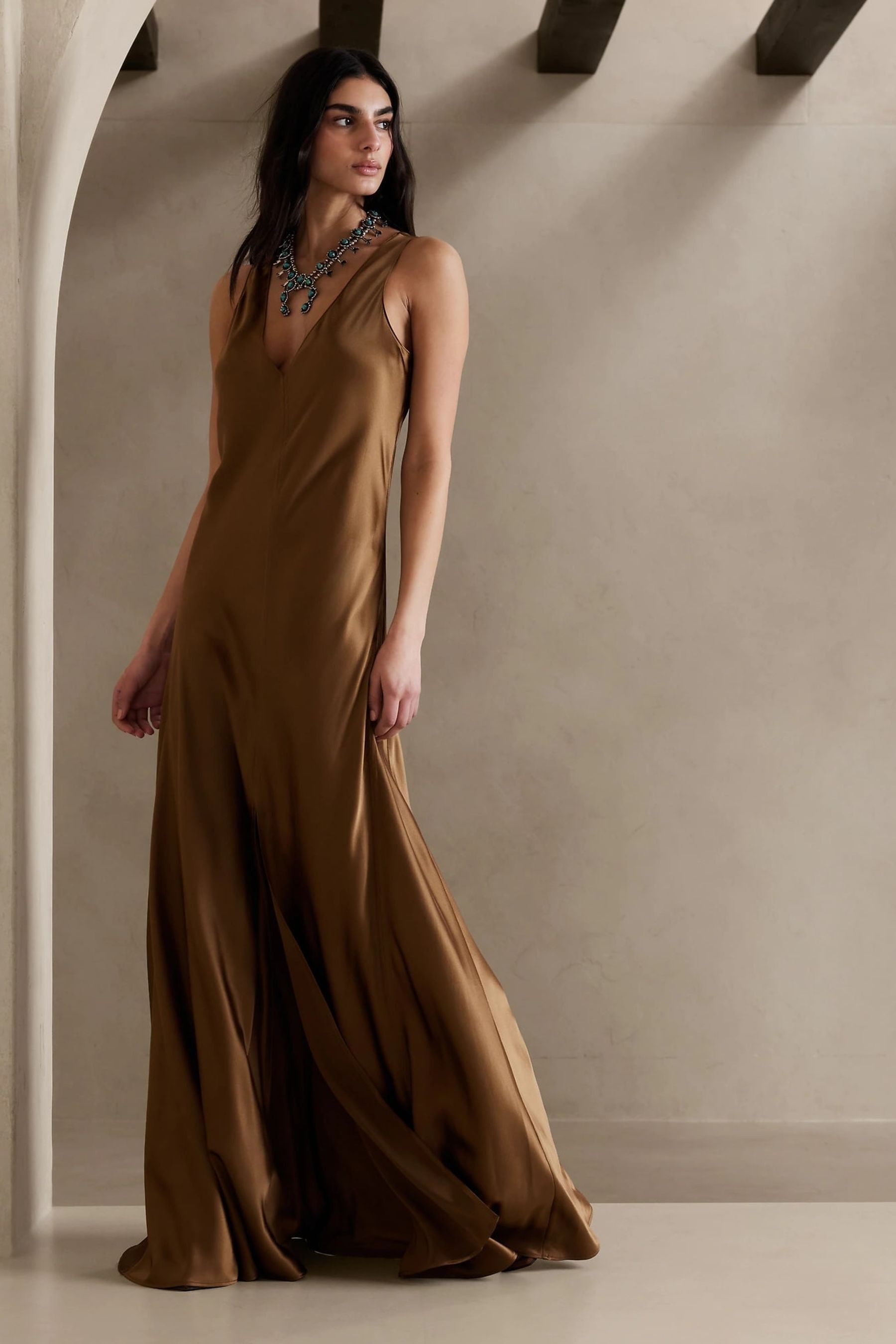 Silk online dress beige