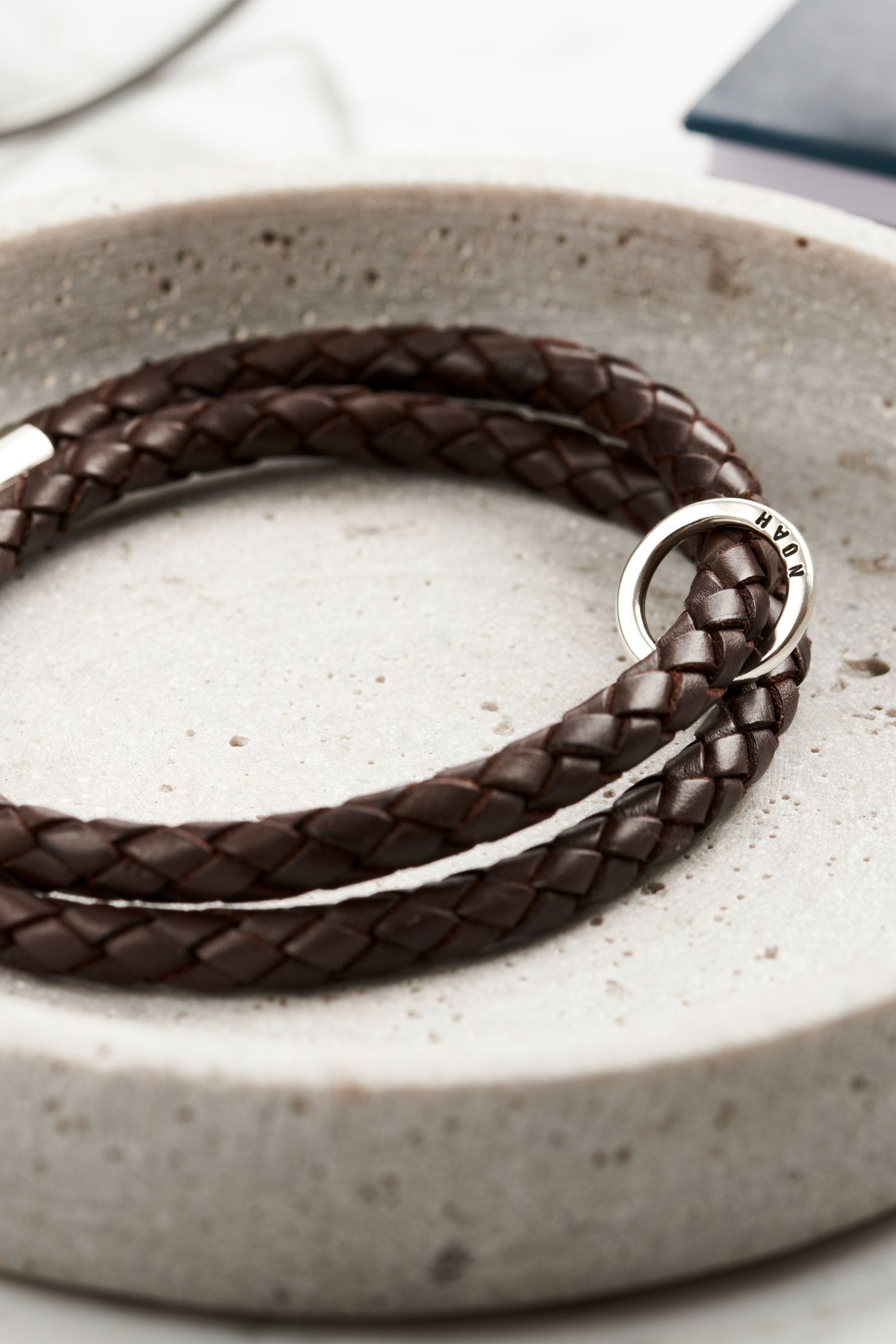 Personalised Men s Silver Leather Message Bracelet by Posh Totty