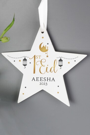 Personalised 1st Eid Wooden Star Decoration by PMC