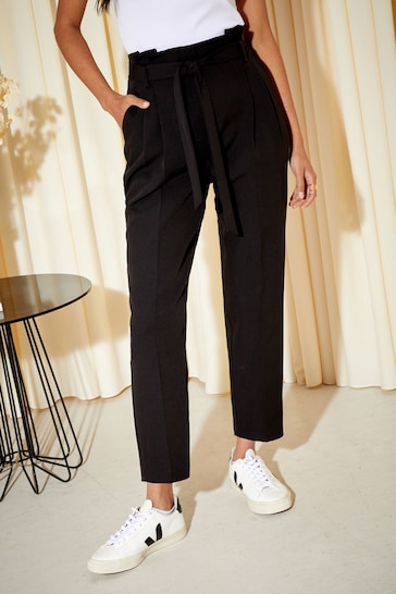 Friends Like These Black Paperbag High Waist Belted Trousers