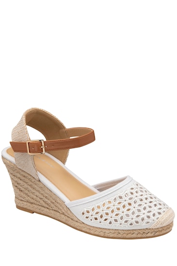 Dunlop White Wedge Sole Espadrille  Sandal With Crochet Upper