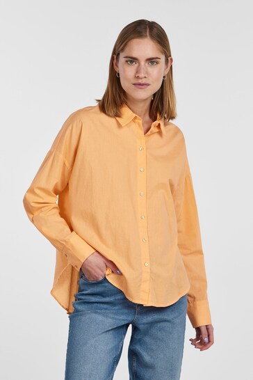PIECES Orange Relaxed Fit Cotton Shirt