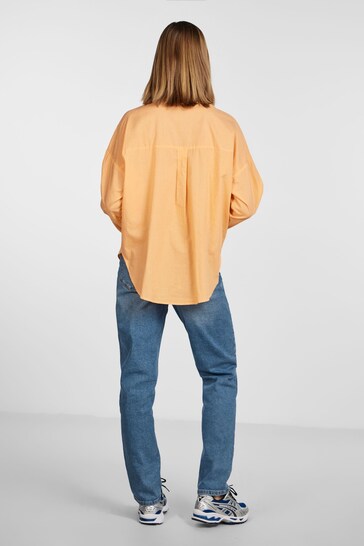 PIECES Orange Relaxed Fit Cotton Shirt