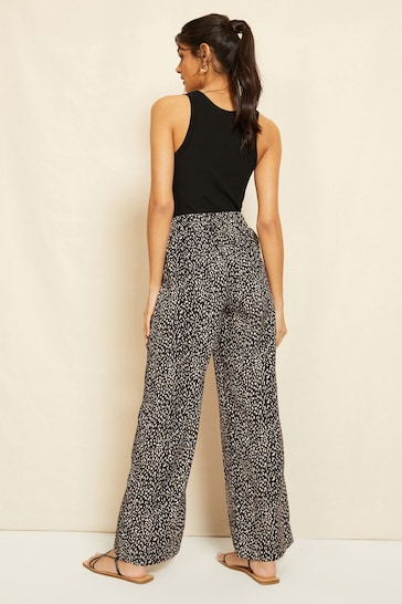 Friends Like These Black/Neutral Animal Wide Leg Pull On Trousers