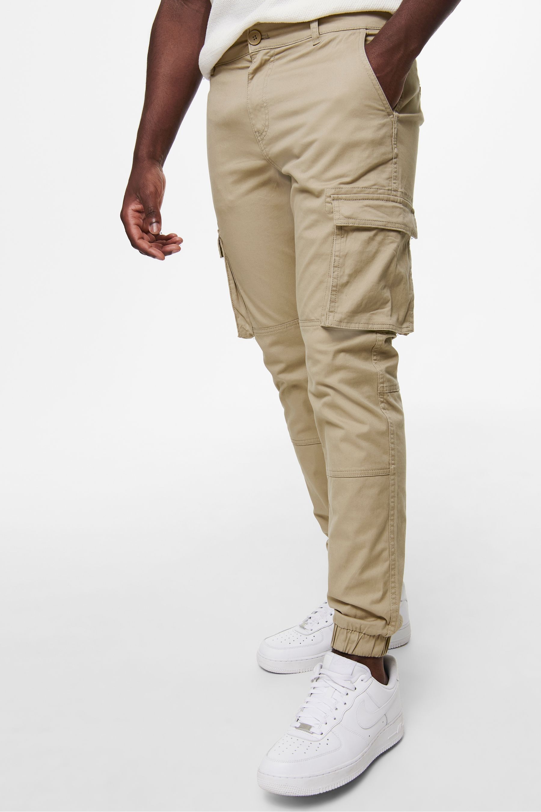 Only Sons Stone Cargo Detail Trousers with Cuffed Ankle