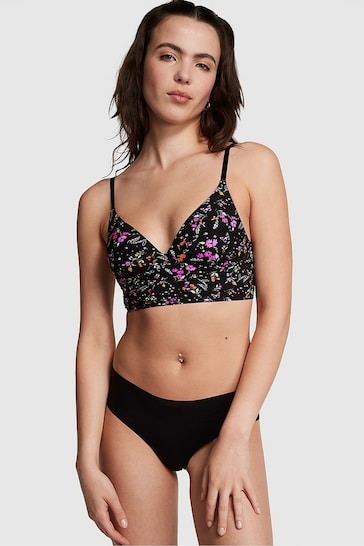 Victoria's Secret PINK Pure Black Floral Non Wired Push Up Lounge Bralette