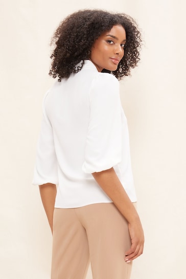 Friends Like These Ivory White V Neck Bow Front 3/4 Sleeve Blouse
