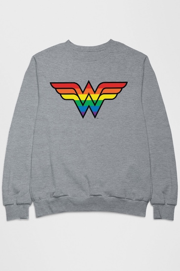 All + Every Heather Grey Wonder Woman Rainbow Logo Women's Sweatshirt