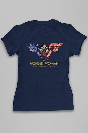 All + Every Navy Blue Wonder Woman Comic Strip Logo Women's T-Shirt
