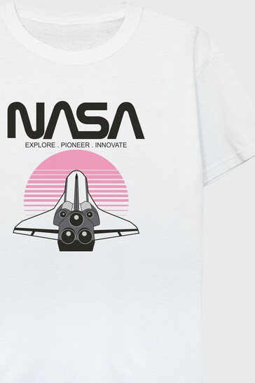 Brands In WHITE NASA Space Shuttle Sunset Girls White T-Shirt