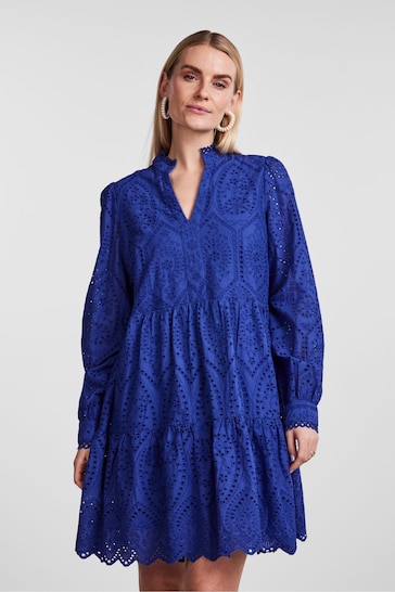 Y.A.S Cobalt Blue Broderie Long Sleeved Dress