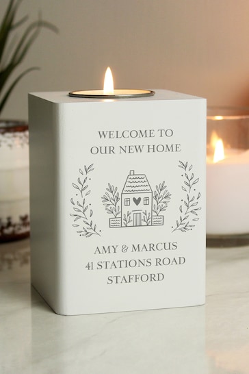Personalised Home Sweet Home Wooden Tealight Holder by PMC