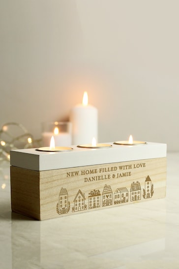 Personalised Home Sweet Home Wooden Triple Tealight Holder by PMC