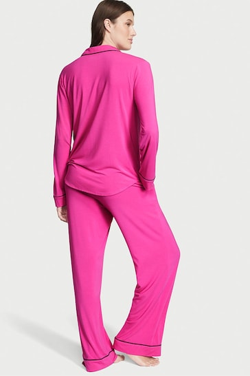 Victoria's Secret Fuschia Frenzy Pink Pocket Embroidery Modal Long Pyjamas