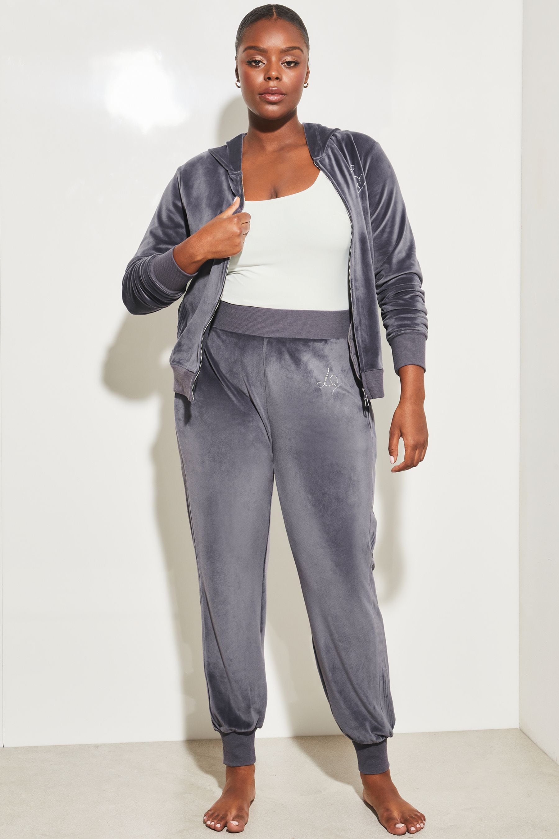 Buy Lipsy Grey Curve Super Soft Cuffed Velour Joggers from the
