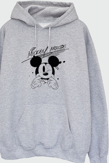 Brands In GREY Mickey Mouse Funny Face Men Heather Grey  Disney Hoodie
