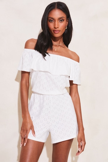 Lipsy White Jersey Broderie Summer Playsuit