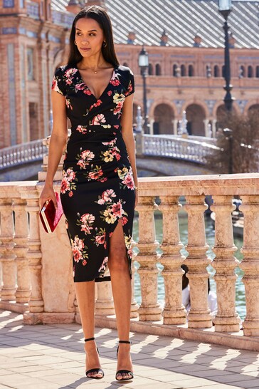 Buy Sosandar Black Floral Scuba V Neck Floral Dress from the Next UK online  shop