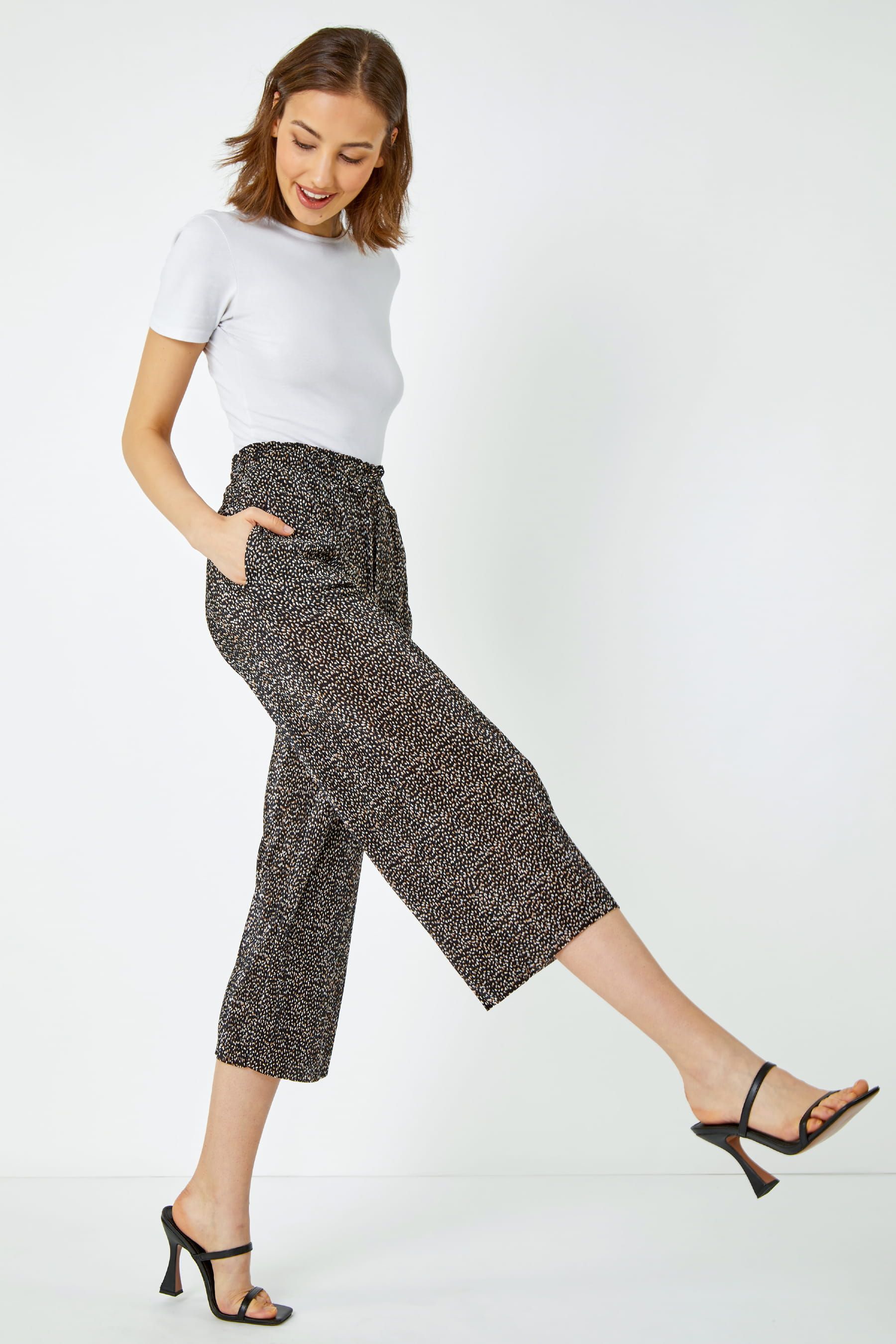 Buy Roman Black Polka Dot Print Plisse Culottes from the Next UK
