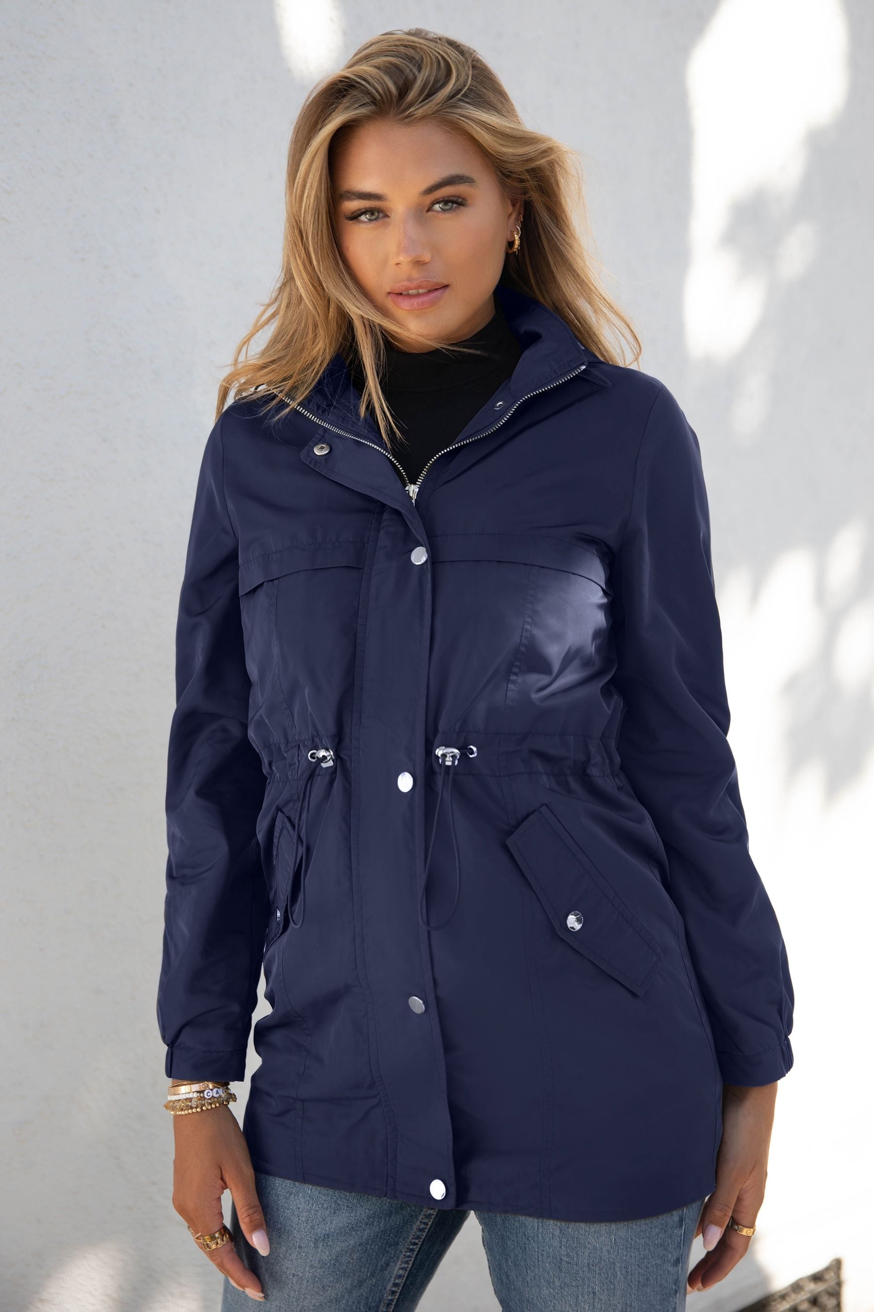 Navy blue rain top mac