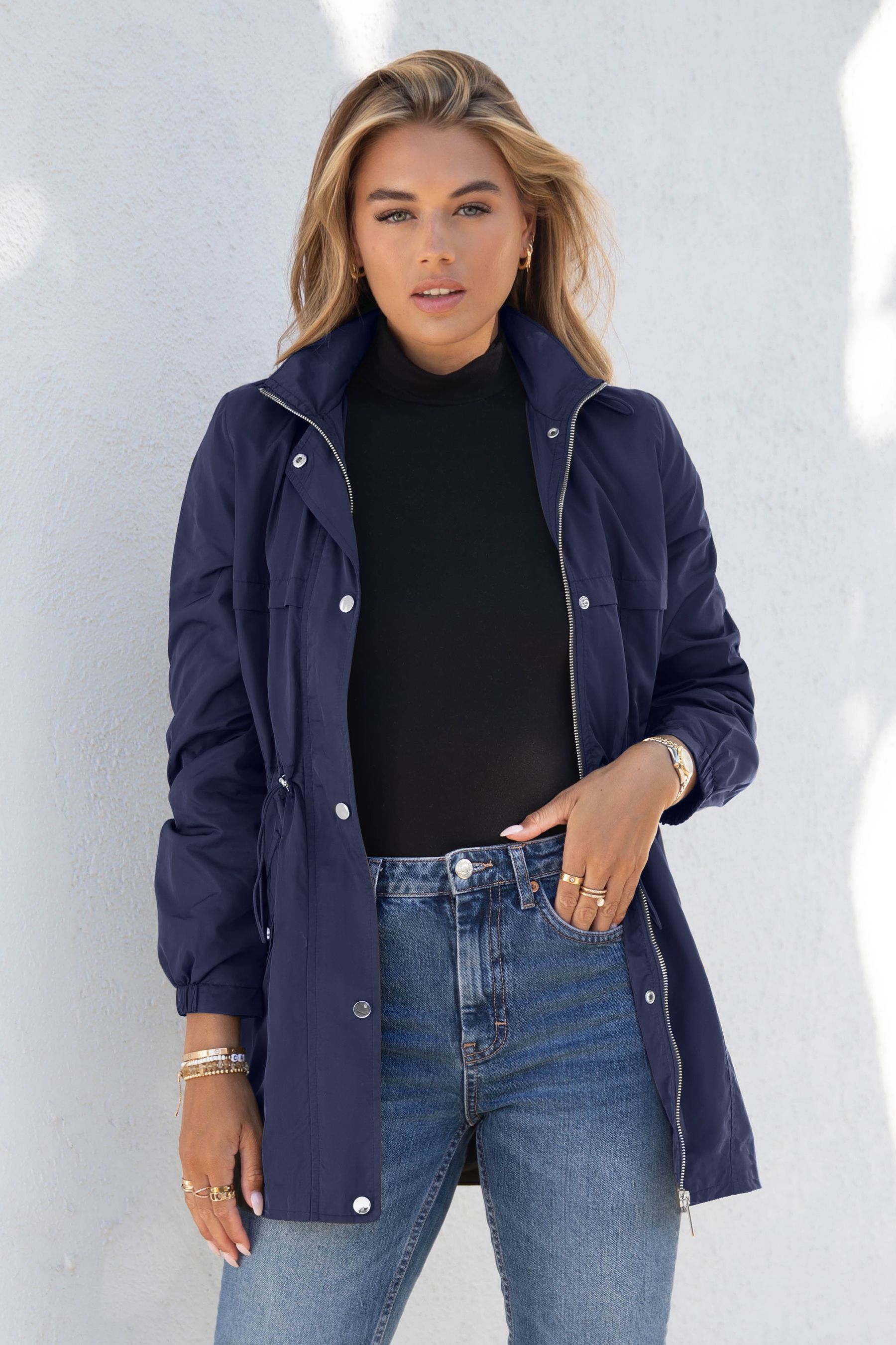 Lipsy Navy Blue Shower Resistant Rain Coat