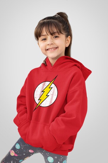 All + Every Fire Red The Flash Lightning Bolt Logo Kids Hooded Couture Sweatshirt
