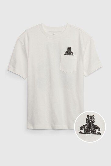 Gap White Brannan Bear Graphic Short Sleeve Pocket T-Shirt