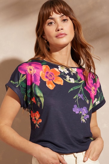 Love & Roses Floral Crew Neck Jersey T-Shirt
