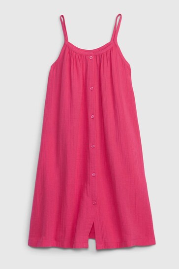 Gap Pink Crinkle Gauze Button-Front Dress - Kids