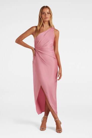 Forever New Pink Melissa One Shoulder Satin Dress